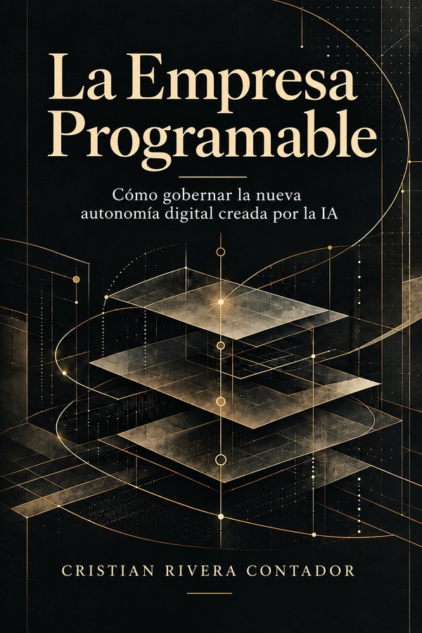 Cubierta de La Empresa Programable, de Cristian Rivera Contador: título en dorado sobre tela negra, entre dos filetes.